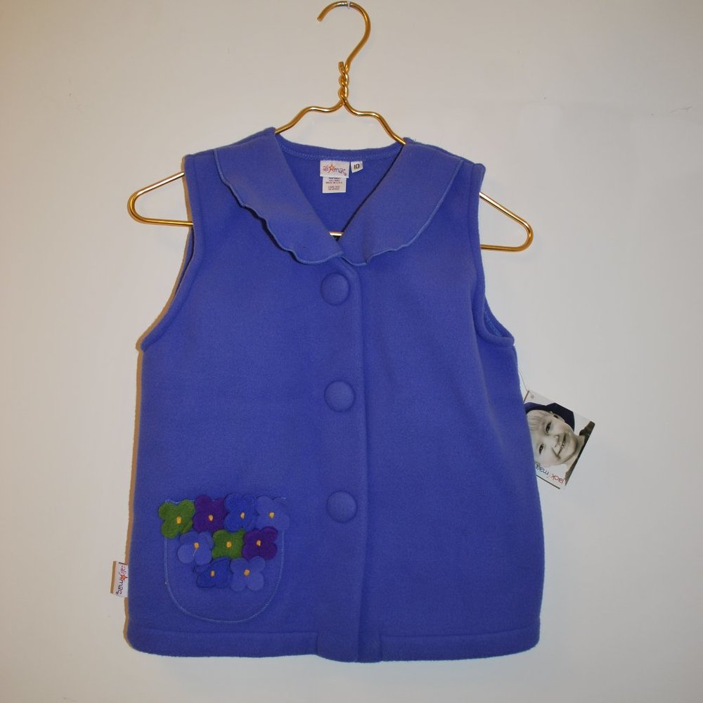 ALI MAC Periwinkle Youth 10 Vest with Flowers & Pockets NWT ! Made in USA Fleece